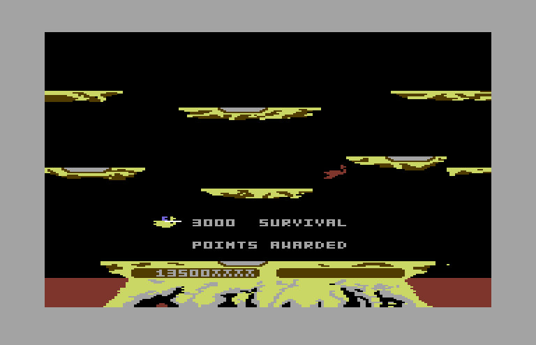 Joust Commodore 64 Screenshot: Survival points awarded, on to the next wave...