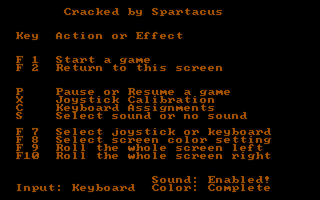 Joust IBM PC/Compatibles Screenshot: Game options.