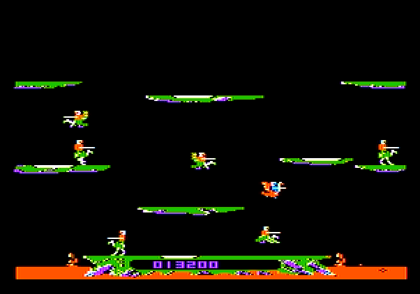 Joust Apple II Screenshot: Enemy buzzards become more numerous as the game progresses.