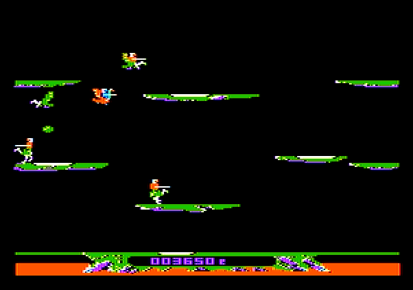 Joust Apple II Screenshot: When you destroy an opponent, be sure to collect the egg left behind before it hatches.