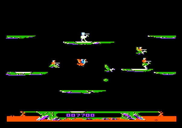 Joust Apple II Screenshot: When you reach the third level the bridge across the lava disappears.
