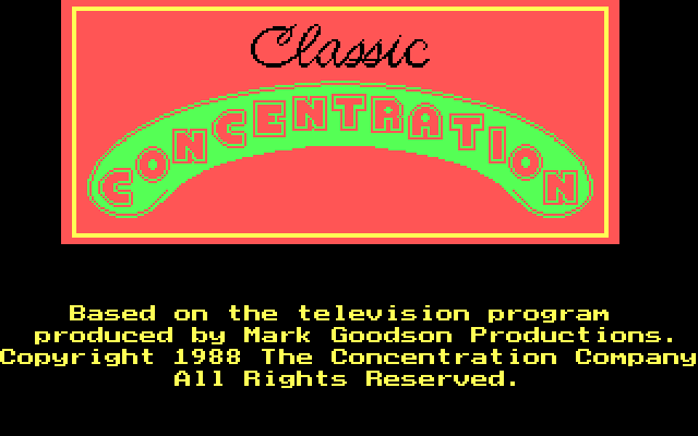 Classic Concentration IBM PC/Compatibles Screenshot: Initial title screen