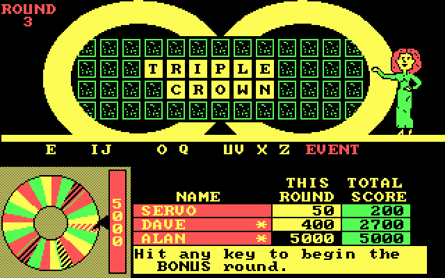 Wheel of Fortune: New Second Edition IBM PC/Compatibles Screenshot: Time for the bonus round!
