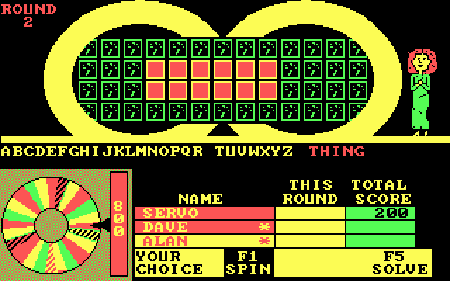 Wheel of Fortune: New Second Edition IBM PC/Compatibles Screenshot: Spinning the wheel on the next round...