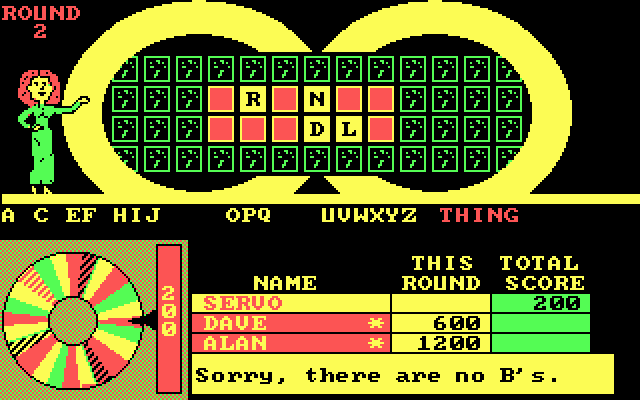 Wheel of Fortune: New Second Edition IBM PC/Compatibles Screenshot: Sorry, but there are no B's...