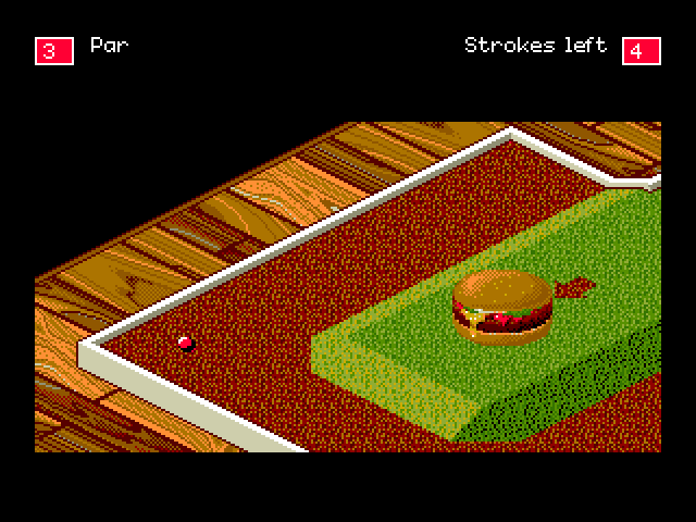 Will Harvey's Zany Golf Sega Genesis / Mega Drive Screenshot: This level has a hamburger blocking the hole!