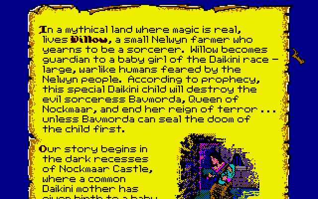 Willow Amiga Screenshot: The story scroll.