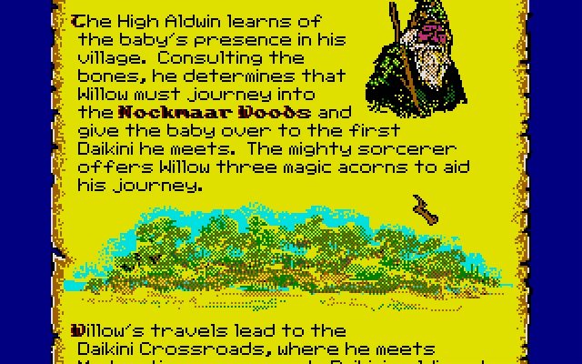 Willow Atari ST Screenshot: Click on the bold words to practice parts of the game.