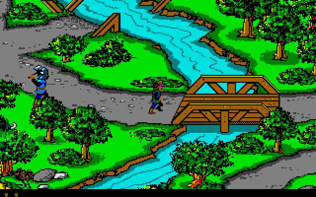 Willow Atari ST Screenshot: You'll need to use this bridge to make it across the river safely.
