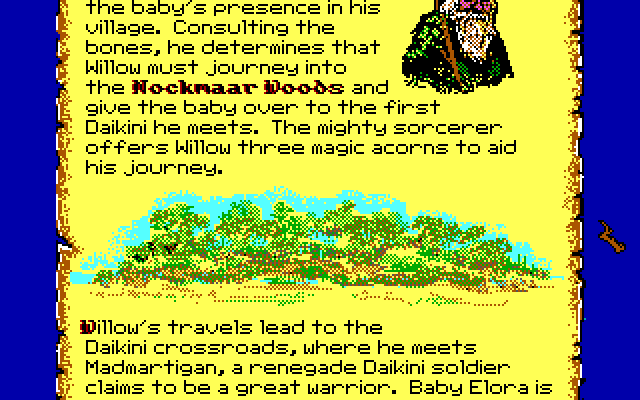 Willow IBM PC/Compatibles Screenshot: The map provides different pictures along with parts of the story.