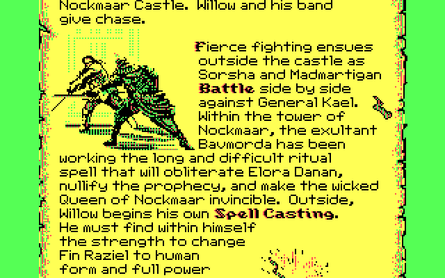 Willow IBM PC/Compatibles Screenshot: Click on the word battle to start the battle sequence...