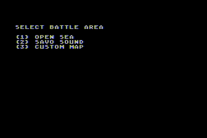 Warship Atari 8-bit Screenshot: Select a battle area...