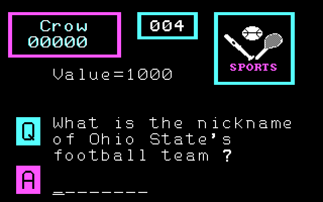 3-K Trivia IBM PC/Compatibles Screenshot: Here's the sports question...