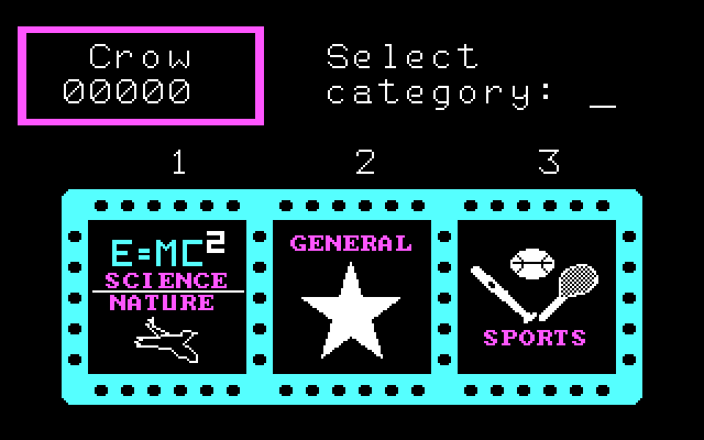 3-K Trivia IBM PC/Compatibles Screenshot: Time to select a category.