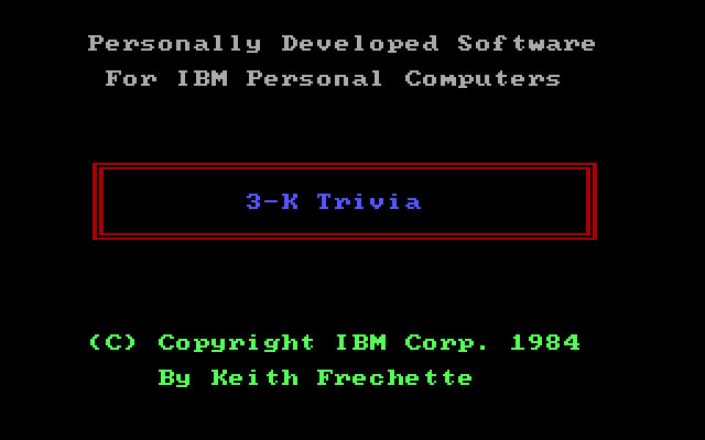 3-K Trivia IBM PC/Compatibles Screenshot: Title screen.