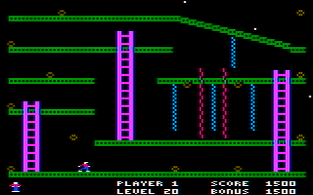Jumpman IBM PC/Compatibles Screenshot: The level looks easy at first, but has hidden obstacles!