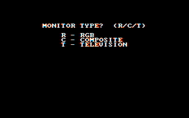 Jumpman IBM PC/Compatibles Screenshot: If you have a CGA card the game allows you to select a monitor type.