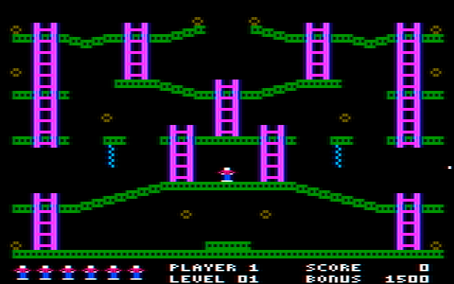 Jumpman IBM PC/Compatibles Screenshot: Start of level 1; easy does it!