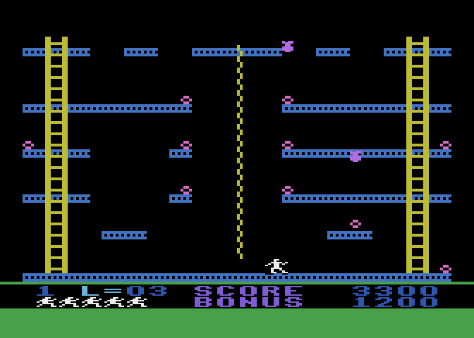 Jumpman Atari 8-bit Screenshot: Bombs away!