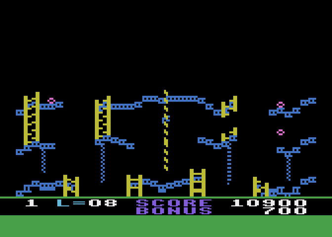 Jumpman Atari 8-bit Screenshot: Game over; the platforms crumble...