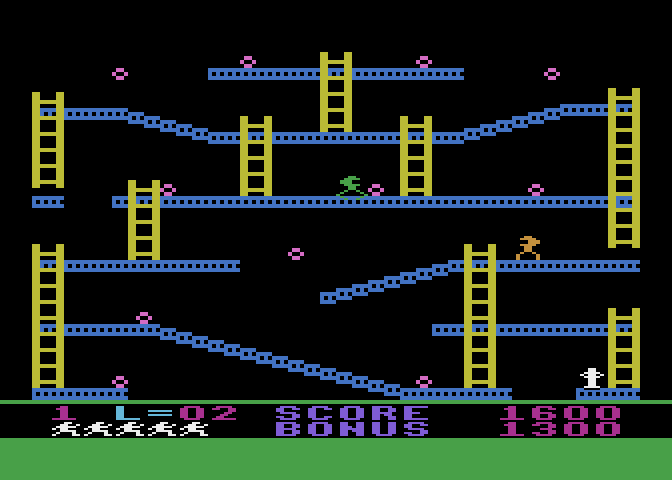 Jumpman Atari 8-bit Screenshot: Avoid the robots!