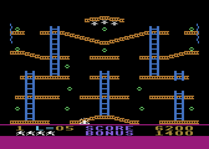 Jumpman Atari 8-bit Screenshot: Crash! I fell before the vampires could get me!