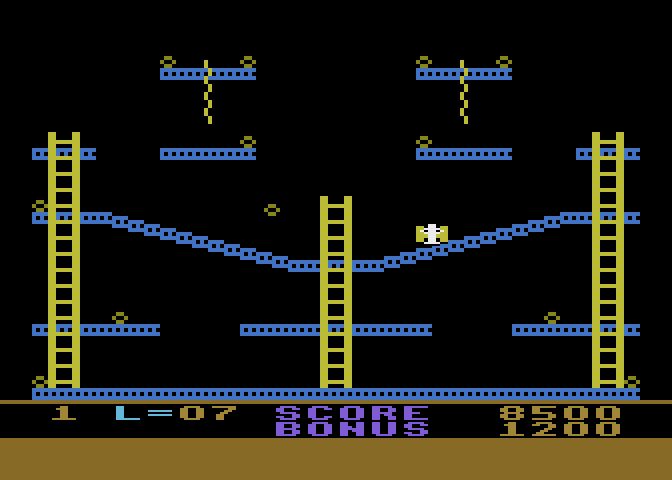 Jumpman Atari 8-bit Screenshot: The grand illusion; how do you solve this round?