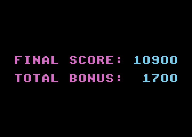 Jumpman Atari 8-bit Screenshot: My final score.