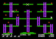 Jumpman for Apple II - Those sparkling "X" shapes will freeze Jumpman temporarily, which may be deadly!