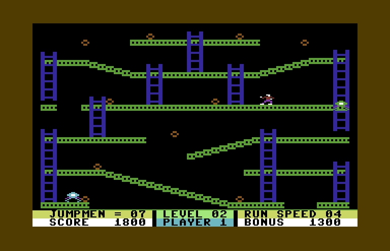 Jumpman Commodore 64 Screenshot: Robots are on the move, avoid them!