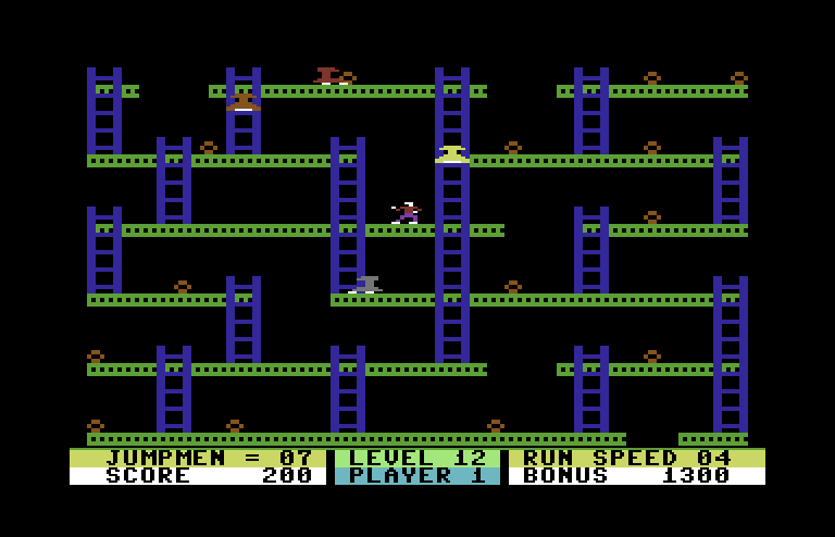 Jumpman Commodore 64 Screenshot: Robots II; robots constantly move this time.