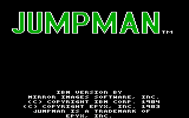 Jumpman IBM PC/Compatibles Screenshot: Title screen.