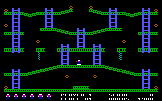 Jumpman IBM PC/Compatibles Screenshot: Starting an easy level...