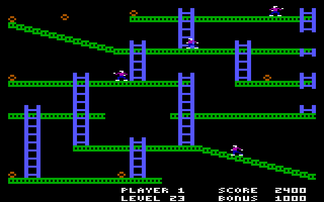 Jumpman IBM PC/Compatibles Screenshot: Multiple copies of Jumpman are chasing the real one!
