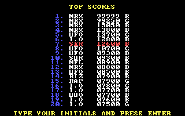 Jumpman IBM PC/Compatibles Screenshot: Top scores.