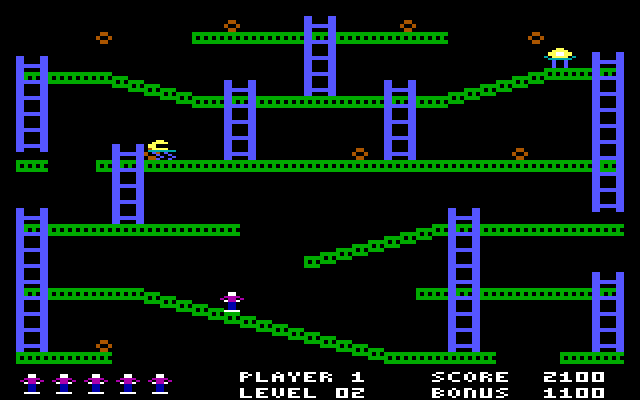 Jumpman IBM PC/Compatibles Screenshot: Avoid the robots on this level.