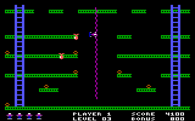 Jumpman IBM PC/Compatibles Screenshot: Bombs away! Oops, Jumpman is falling...