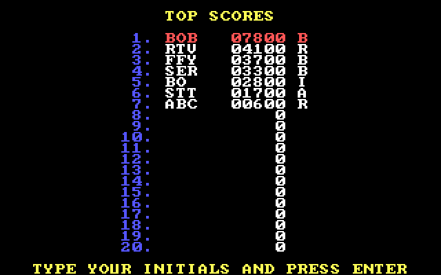 Jumpman IBM PC/Compatibles Screenshot: High scores.