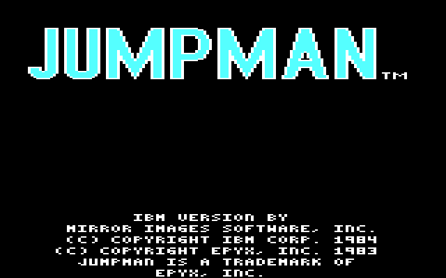 Jumpman IBM PC/Compatibles Screenshot: Title screen.