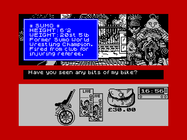 Sidewalk ZX Spectrum Screenshot: Asking gangs about your bike can be dangerous...