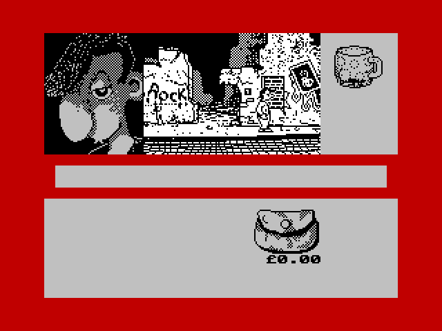 Sidewalk ZX Spectrum Screenshot: Exploring town...