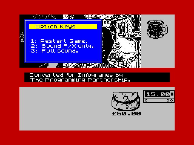 Sidewalk ZX Spectrum Screenshot: Main menu.