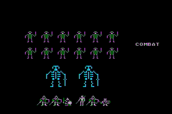 Phantasie Atari 8-bit Screenshot: Fighting some giant skeletons!