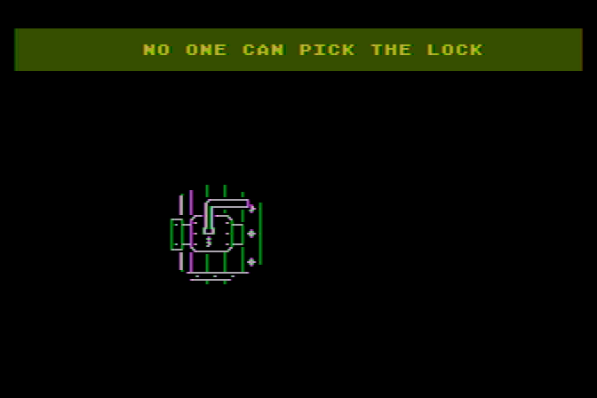Phantasie Atari 8-bit Screenshot: Trying to pick a lock, but no one in my party can do it!