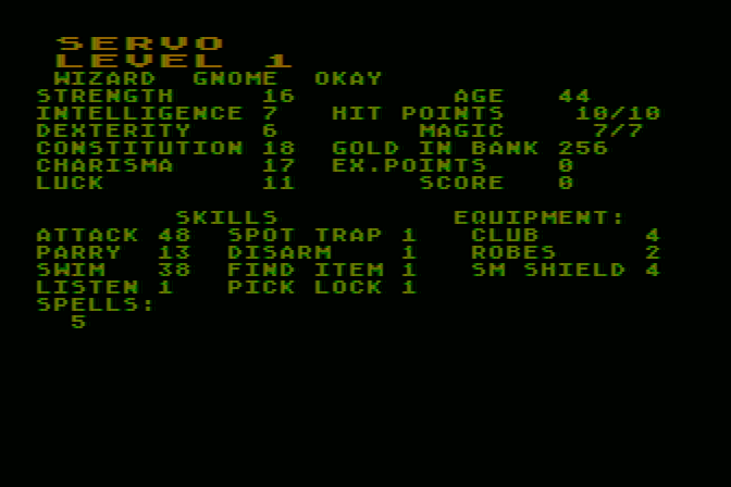 Phantasie Atari 8-bit Screenshot: Here's my new character!
