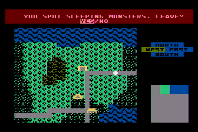 Phantasie Atari 8-bit Screenshot: Sleeping monsters! Should I just leave them be, or fight them?