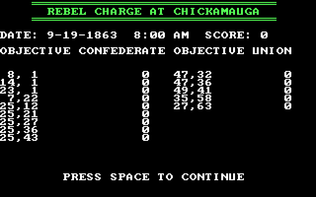 Rebel Charge at Chickamauga IBM PC/Compatibles Screenshot: Objectives.
