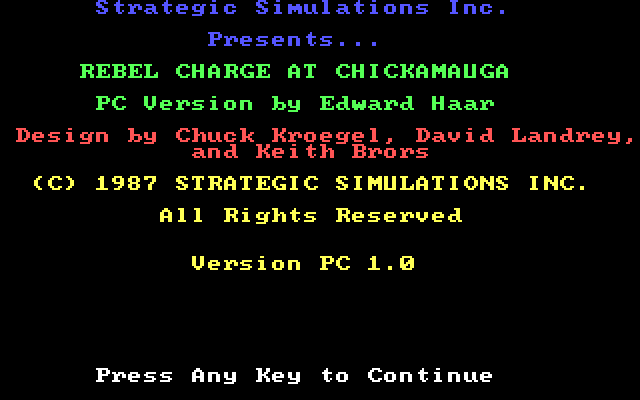 Rebel Charge at Chickamauga IBM PC/Compatibles Screenshot: Title screen.