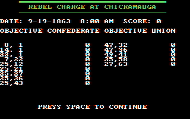 Rebel Charge at Chickamauga IBM PC/Compatibles Screenshot: Objectives.