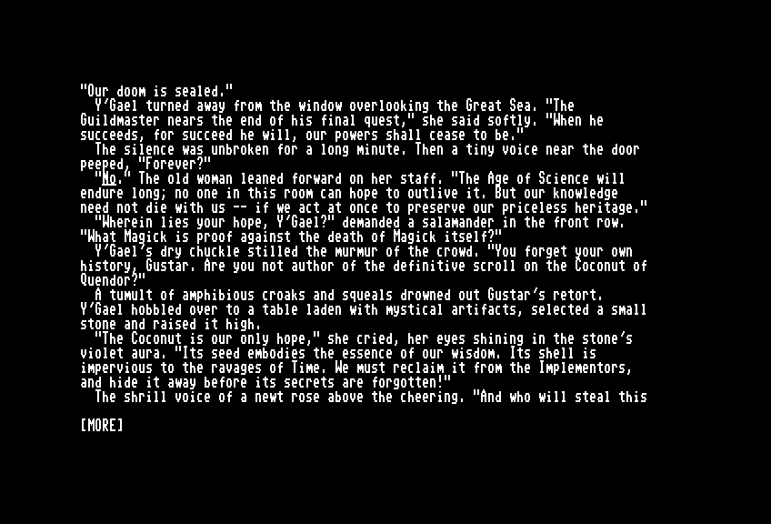 Beyond Zork: The Coconut of Quendor Commodore 128 Screenshot: The introduction.